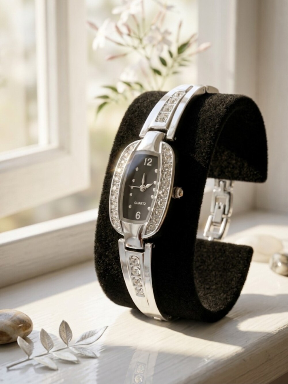 🔹(3for$20)🔹​Elegant Silver Tone Crystal Bangle Watch Cocktail Timepiece